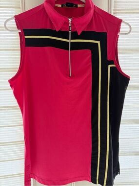 DKNY Sleeveless Zip-Front Sport Top - Hot Pink/Black